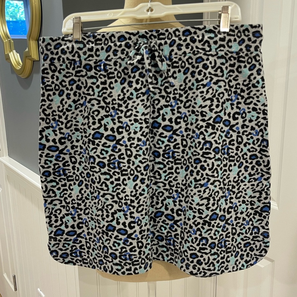 Blue Leopard Print Drawstring Mini Skirt